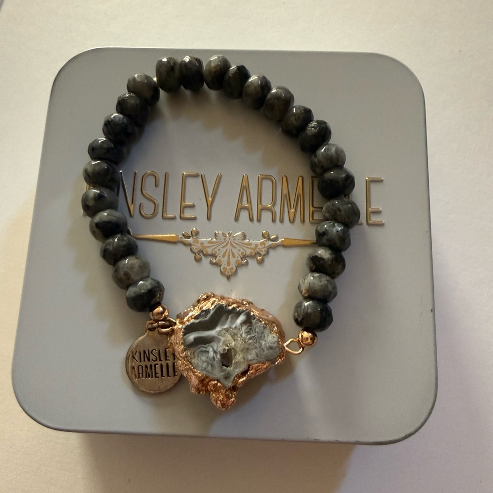 Kinsley Armelle Agate Collection Gray Labradorite & Druzy Stone Gold Tone Accent